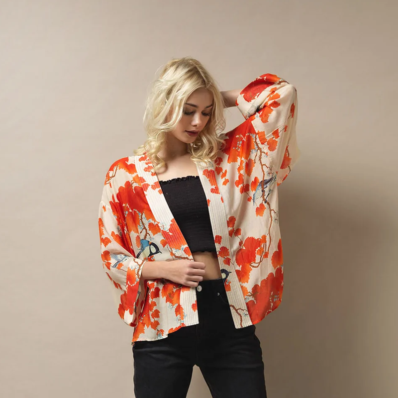 One Hundred Stars Short Kimono Top - Acer Red-2